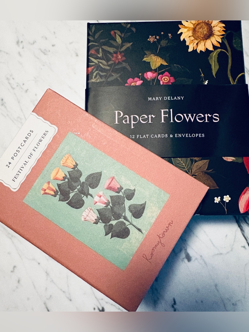 Peach Floral Note Card Set with Black Botanical Prints